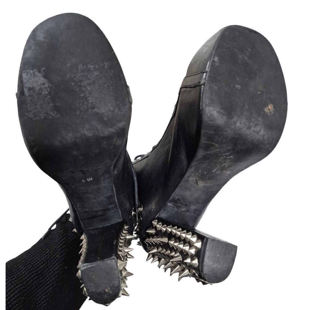 Spike Black Leather Silver Metal Spike Stud Platform Laceup Shoe Boots Sz 6.5 - Picture 15 of 16